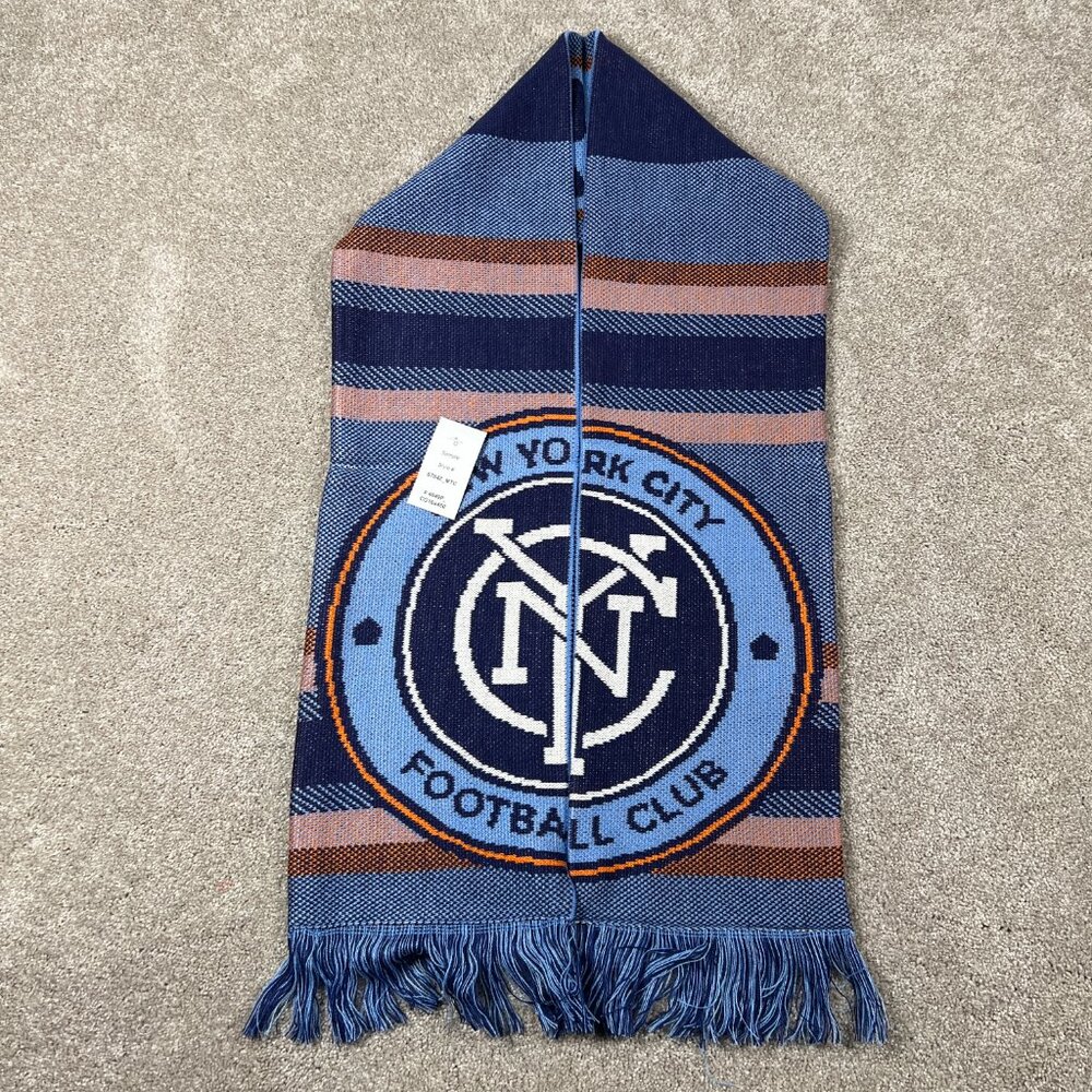 Adidas Unisex OSFA‎ Blue Winter Fringe New York City FC Soccer MLS Scarf NWT